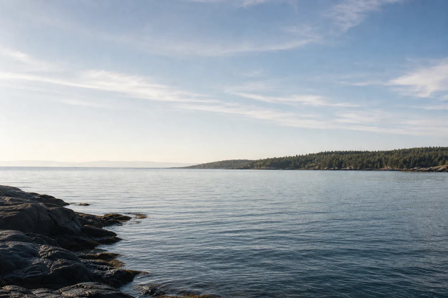 Morning light over a calm cove for the Harbor and Vale identity direction